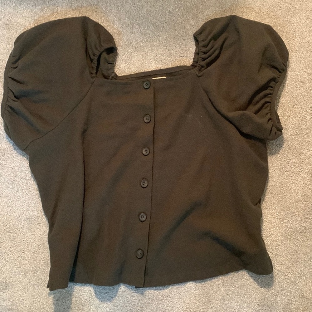 Madewell puff sleeve green top